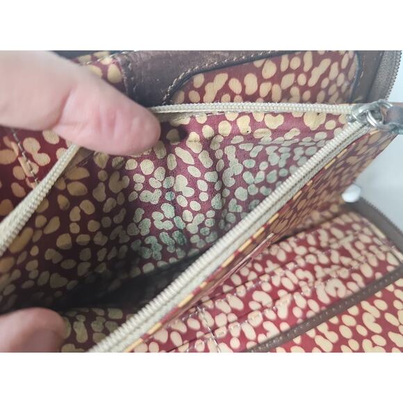 FOSSIL Key•Per Zip Around Wallet Clutch Fall Flowers Coated Canvas 8"x4" - Picture 12 of 15